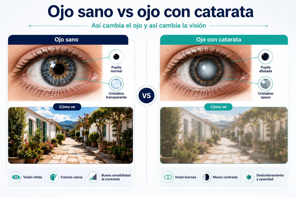 Ojo sano vs ojo con catarata: diferencia en la visión