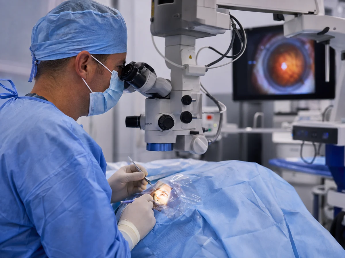 Procedimiento de cirugía ocular con microscopio